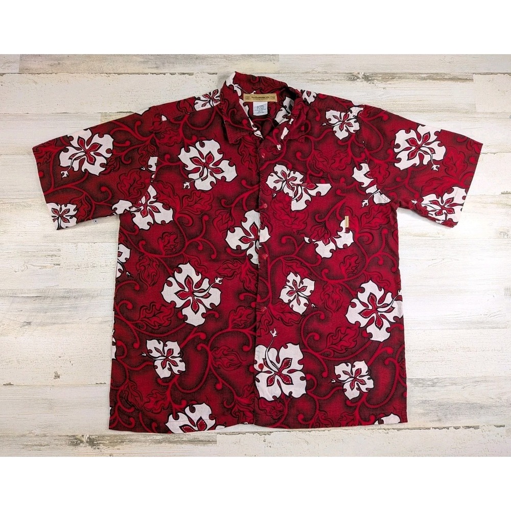 Vintage Y2K Billabong Shirt Mens XL Floral Hawaiian Ripstop Loop Collar Red